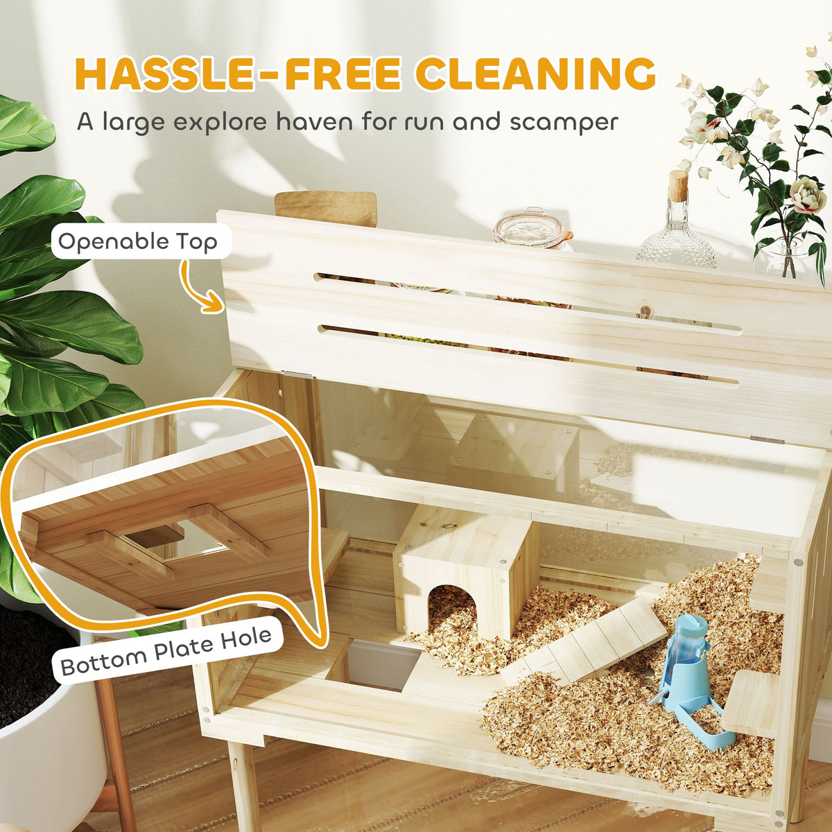 Wooden Multi-Level Hamster Cage with Accessories - 28" Natural Fir-Small Animals-DECOROLALA