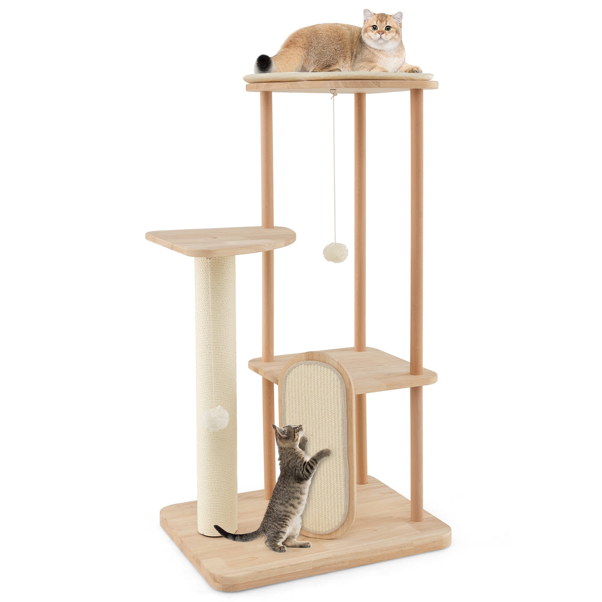Wooden Multi-level Modern Cat Tower with Scratching Board and Post-44 inches-Cat Trees & Scratchers-DECOROLALA