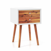 Wooden Nightstand Mid-Century End Side Table with 2 Storage Drawers-Brown-Nightstands-DECOROLALA