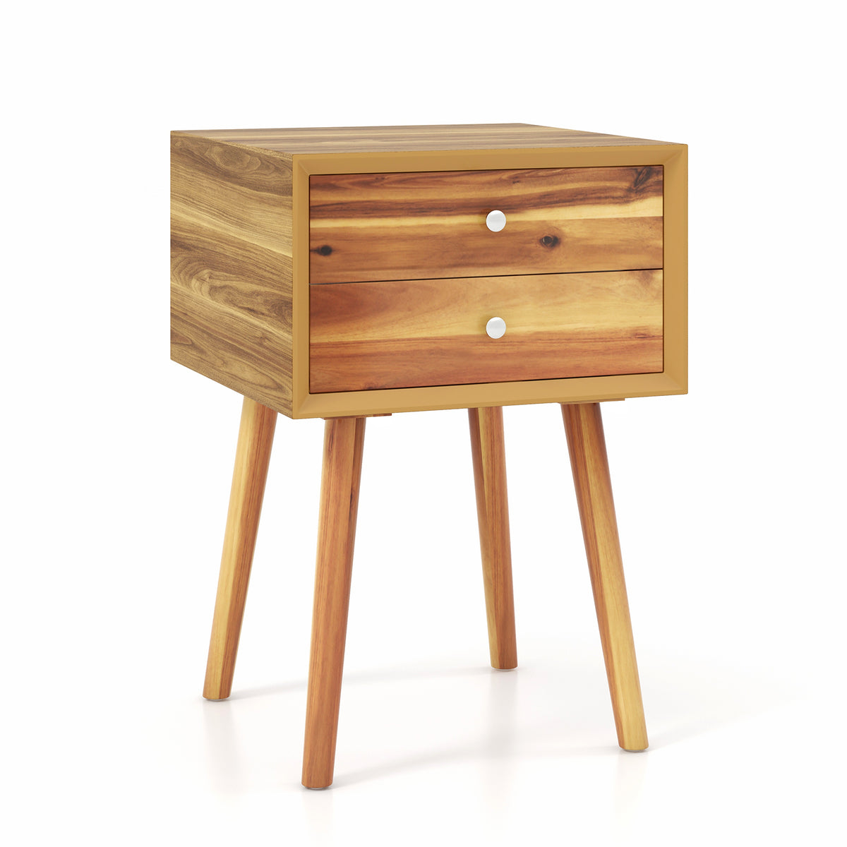 Wooden Nightstand Mid-Century End Side Table with 2 Storage Drawers-Natural-Nightstands-DECOROLALA