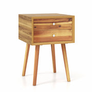Wooden Nightstand Mid-Century End Side Table with 2 Storage Drawers-Natural-Nightstands-DECOROLALA