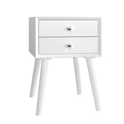 Wooden Nightstand Mid-Century End Side Table with 2 Storage Drawers-White-Nightstands-DECOROLALA