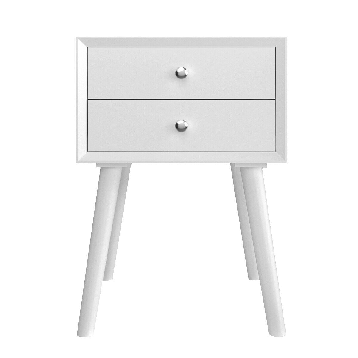 Wooden Nightstand Mid-Century End Side Table with 2 Storage Drawers-White-Nightstands-DECOROLALA