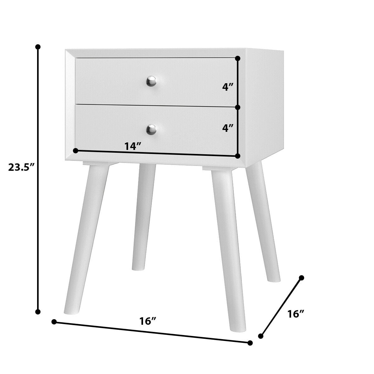 Wooden Nightstand Mid-Century End Side Table with 2 Storage Drawers-White-Nightstands-DECOROLALA