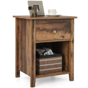 Wooden Nightstand with Slide-out Drawer and Open Shelf-Rustic Brown-Nightstands-DECOROLALA