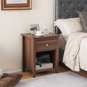 Wooden Nightstand with Slide-out Drawer and Open Shelf-Walnut-Nightstands-DECOROLALA