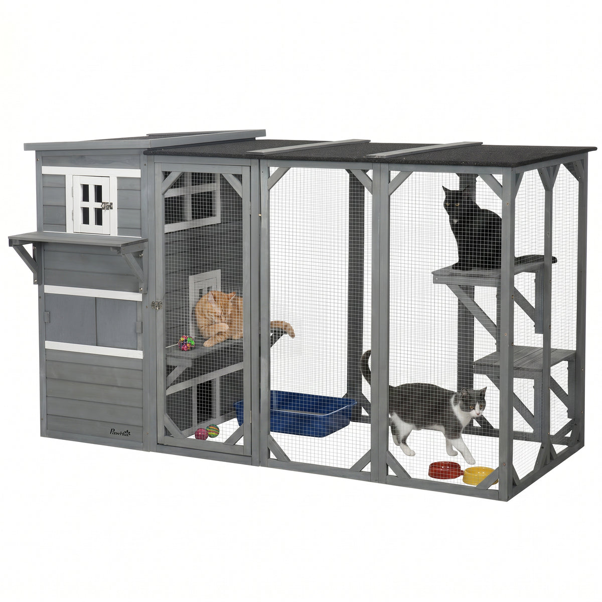Wooden Outdoor Cat Catio - 76" Walk-in Cat House Light Grey-Cats-DECOROLALA