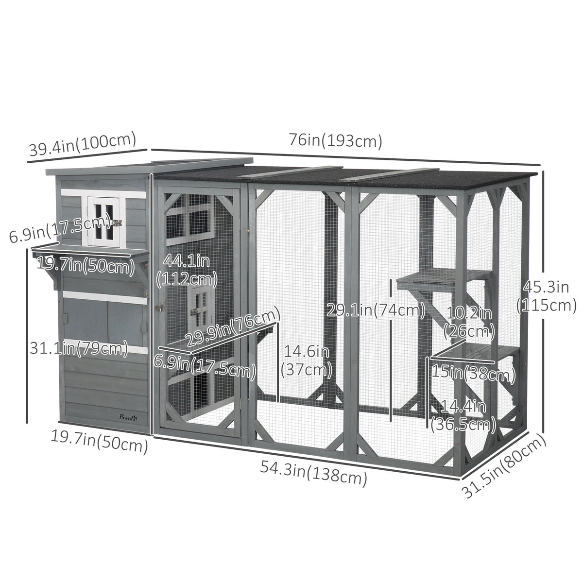 Wooden Outdoor Cat Catio - 76" Walk-in Cat House Light Grey-Cats-DECOROLALA