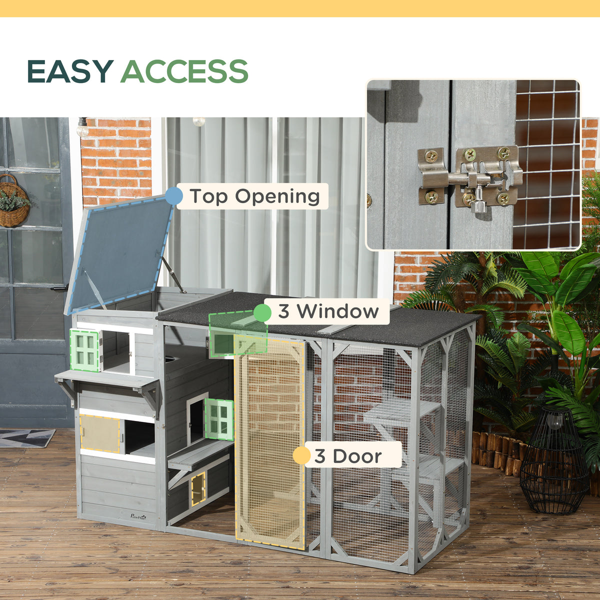 Wooden Outdoor Cat Catio - 76" Walk-in Cat House Light Grey-Cats-DECOROLALA
