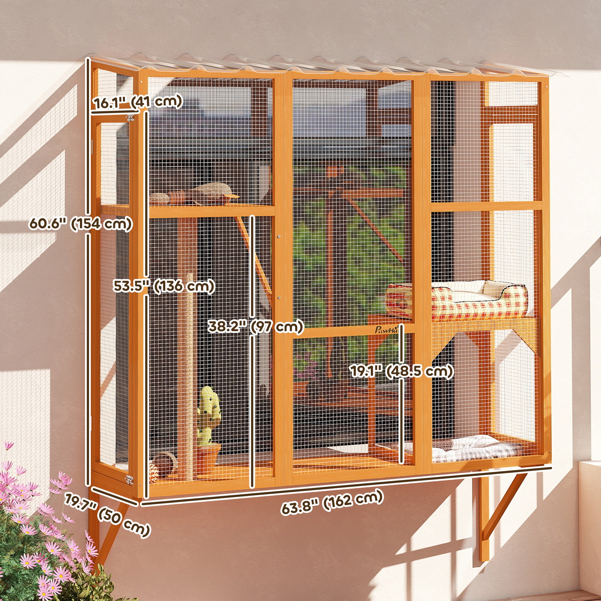 Wooden Outdoor Catio - 3-Tier Cat Window Box Enclosure-DECOROLALA