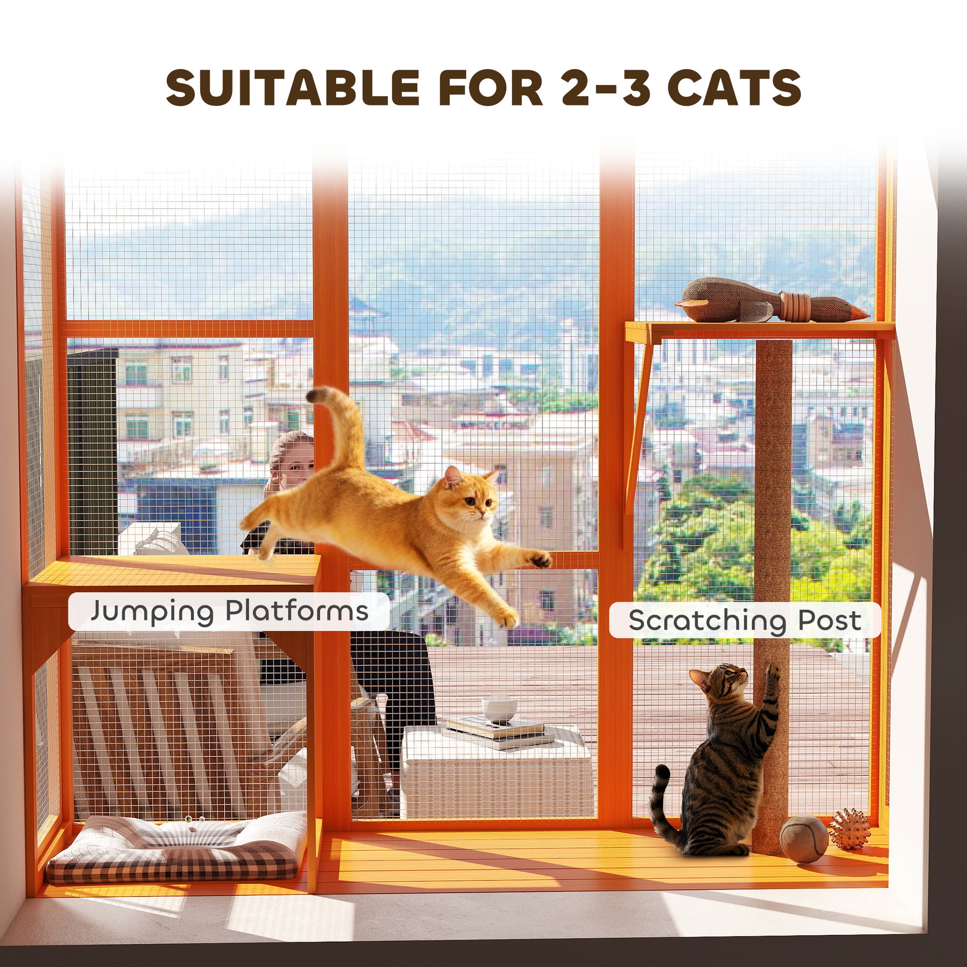 Wooden Outdoor Catio - 3-Tier Cat Window Box Enclosure-DECOROLALA