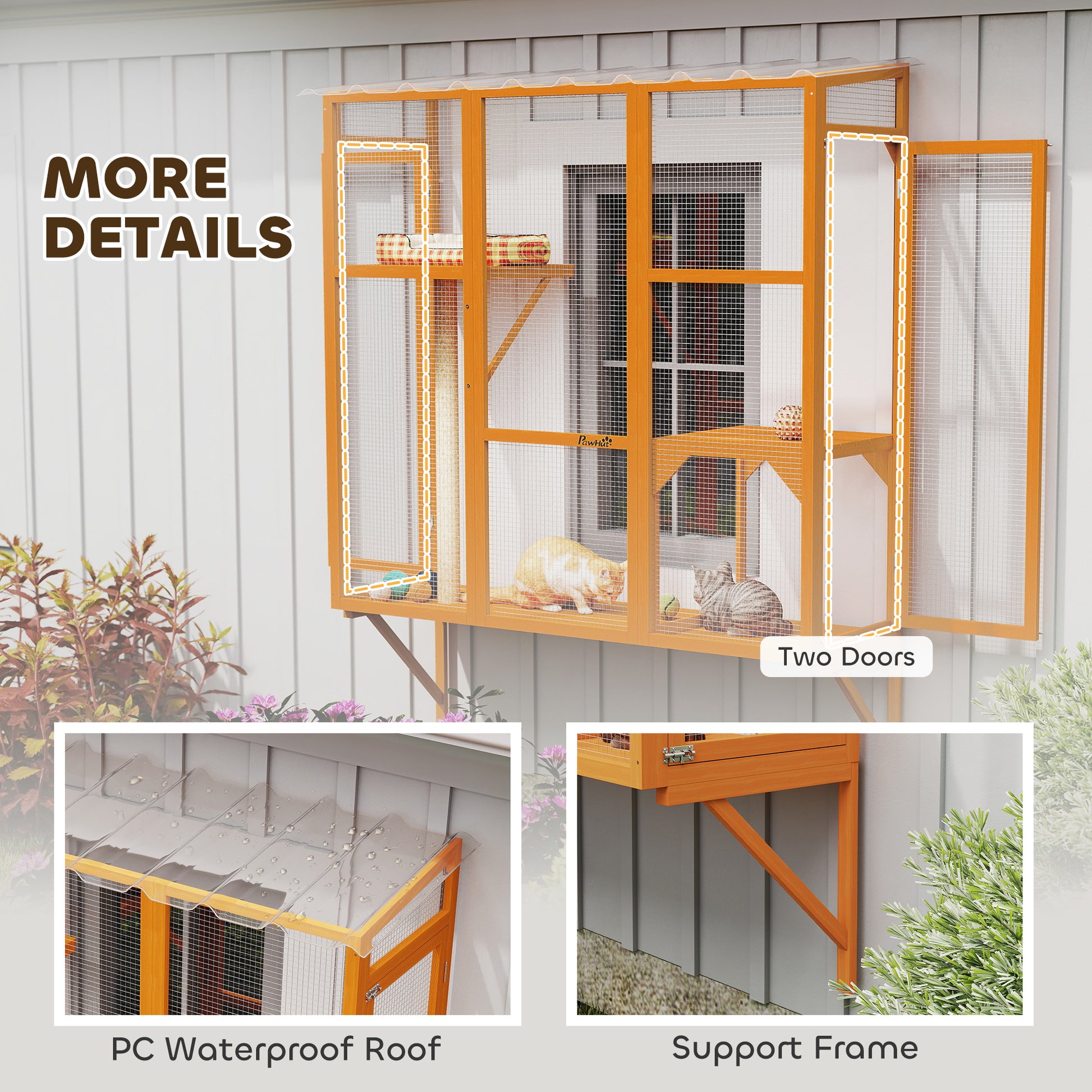 Wooden Outdoor Catio - 3-Tier Cat Window Box Enclosure-DECOROLALA