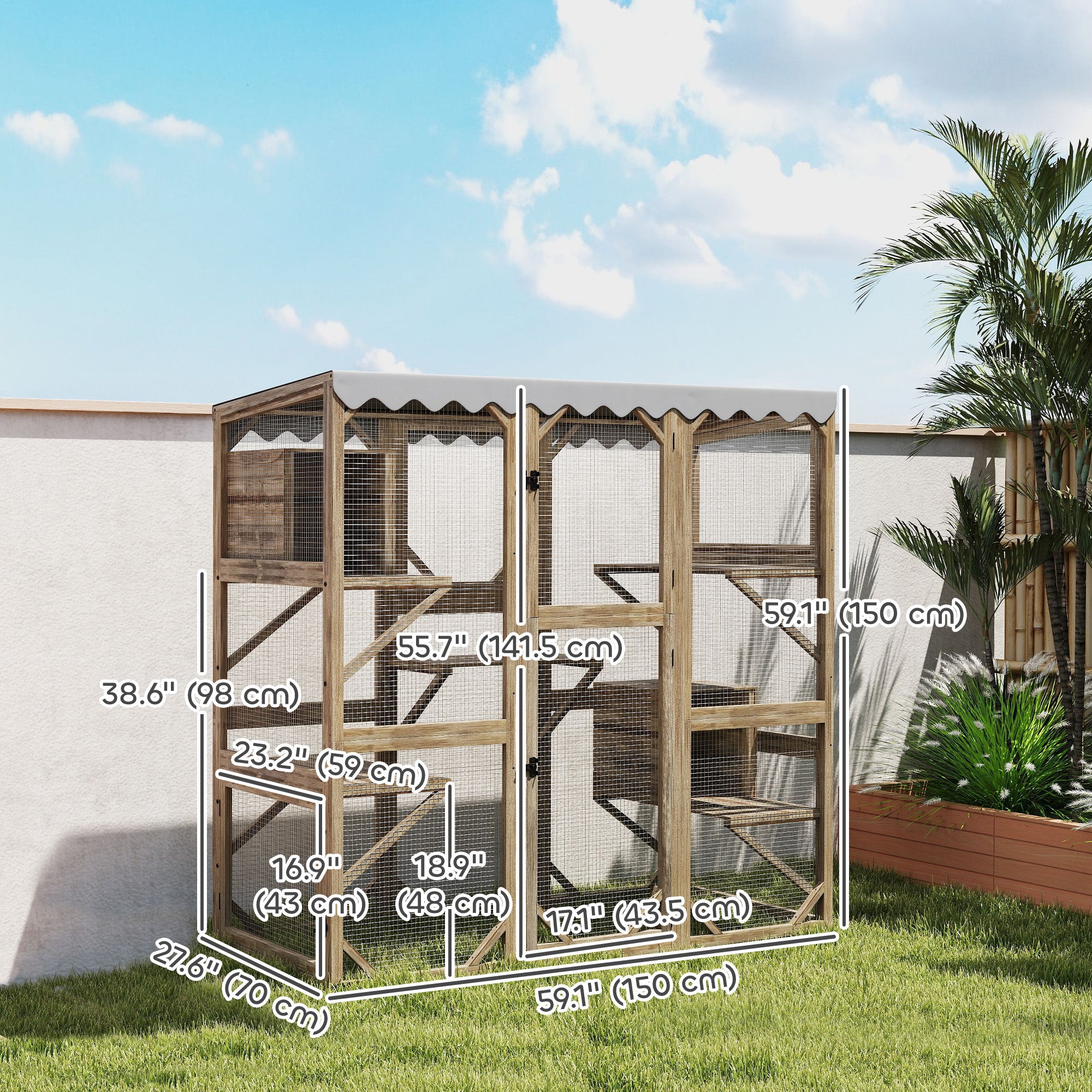 Wooden Outdoor Catio - 59" Cat Enclosure Brown-DECOROLALA