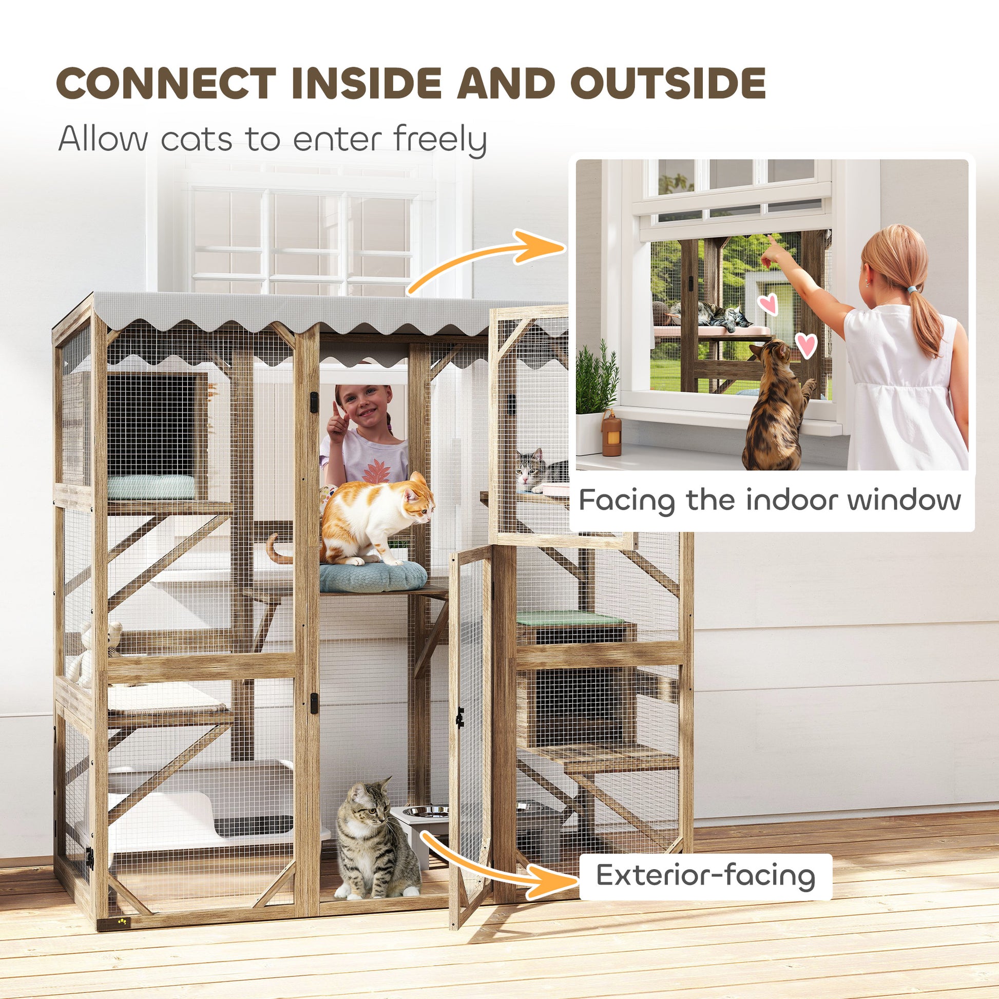 Wooden Outdoor Catio - 59" Cat Enclosure Brown-DECOROLALA