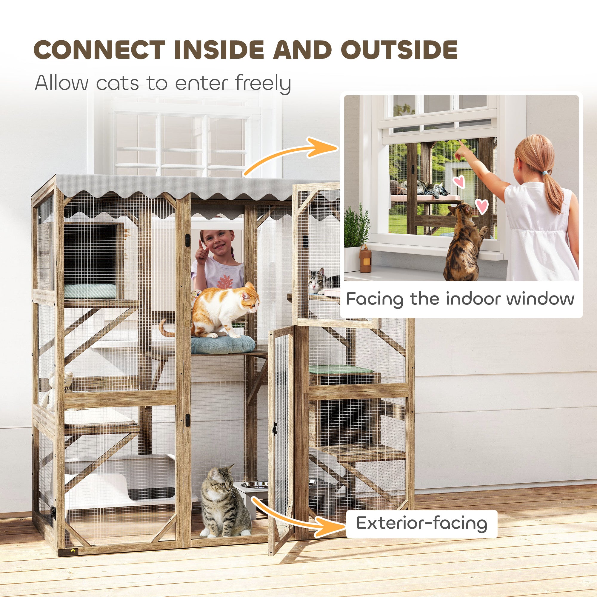 Wooden Outdoor Catio - 59" Cat Enclosure Brown-DECOROLALA