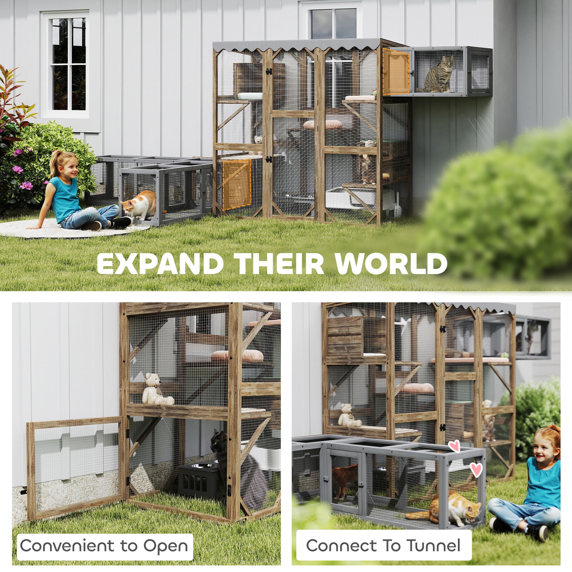 Wooden Outdoor Catio - 59" Cat Enclosure Brown-DECOROLALA