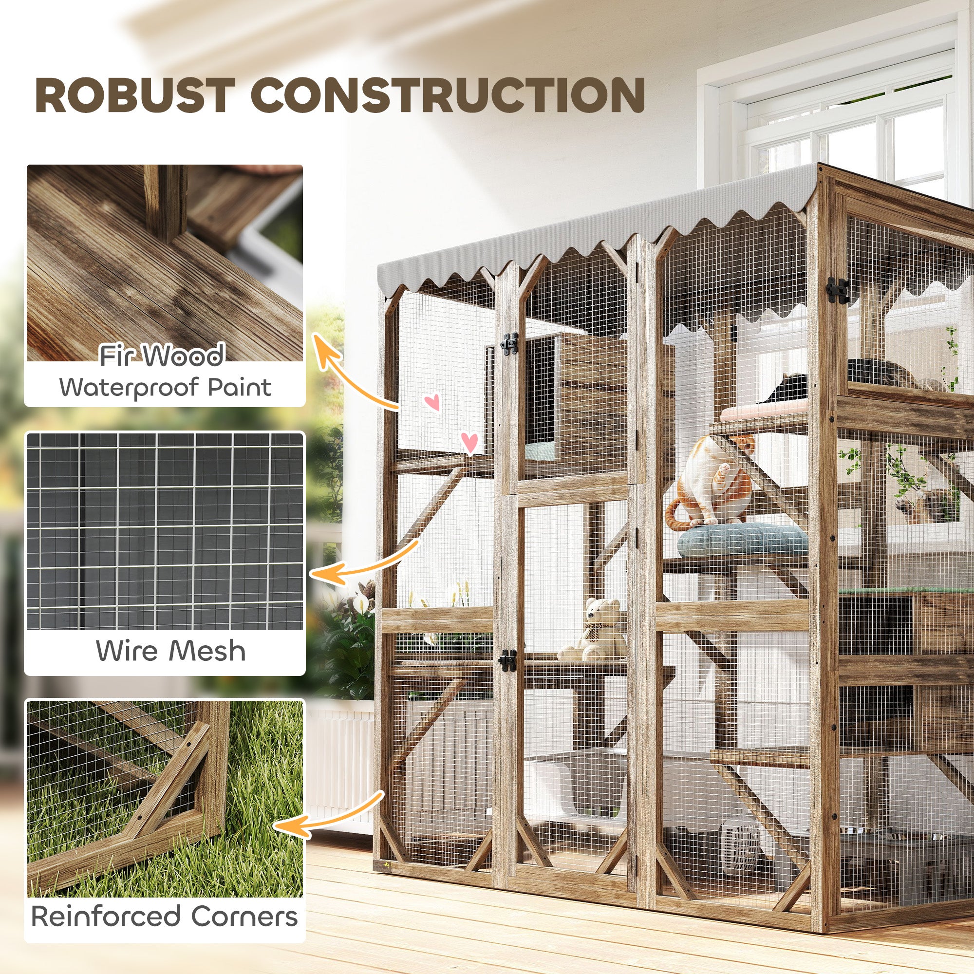 Wooden Outdoor Catio - 59" Cat Enclosure Brown-DECOROLALA