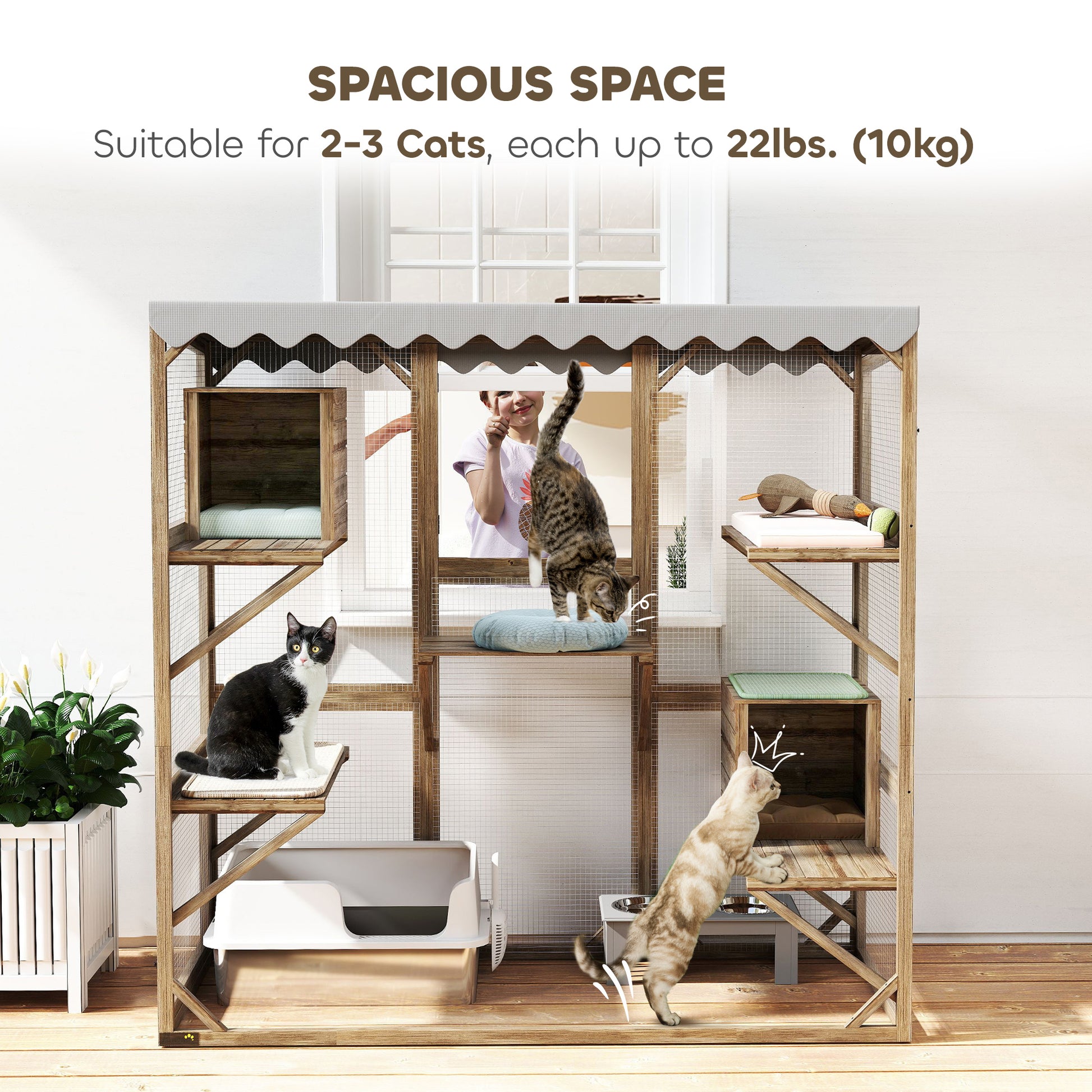 Wooden Outdoor Catio - 59" Cat Enclosure Brown-DECOROLALA