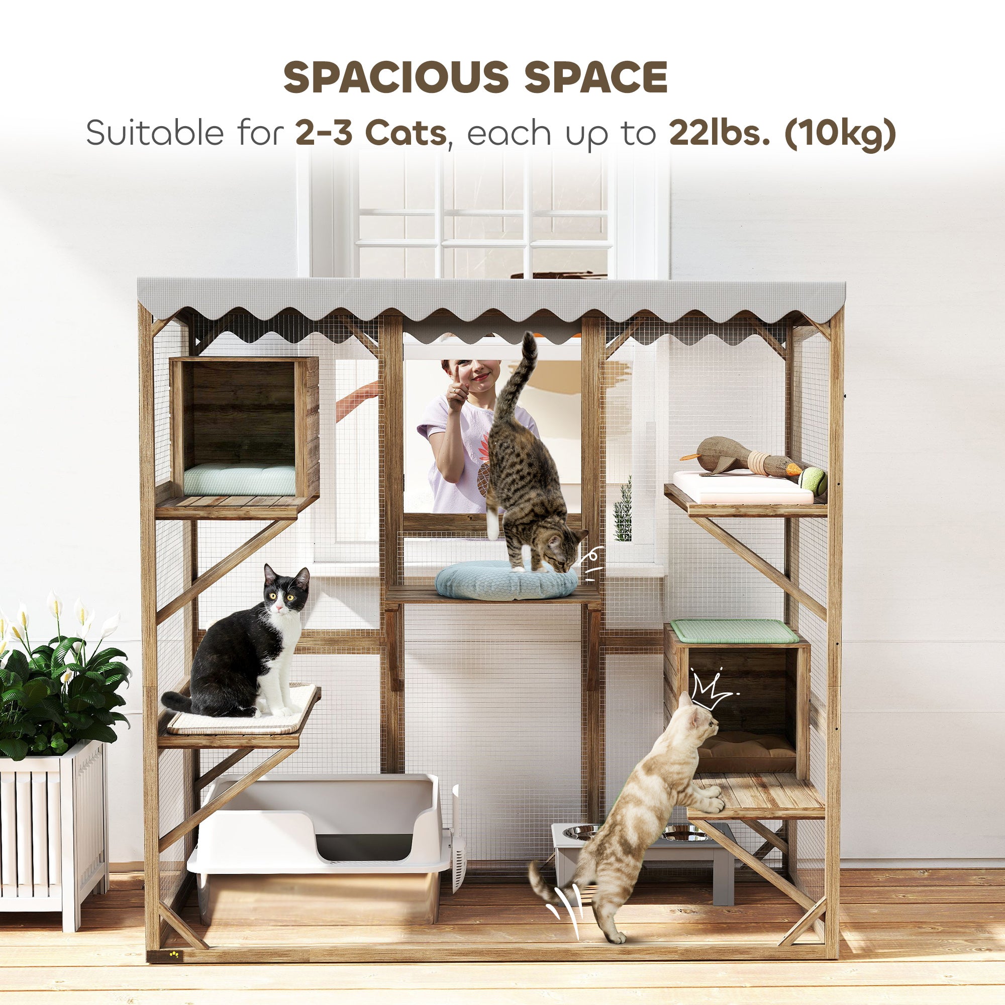 Wooden Outdoor Catio - 59" Cat Enclosure Brown-DECOROLALA