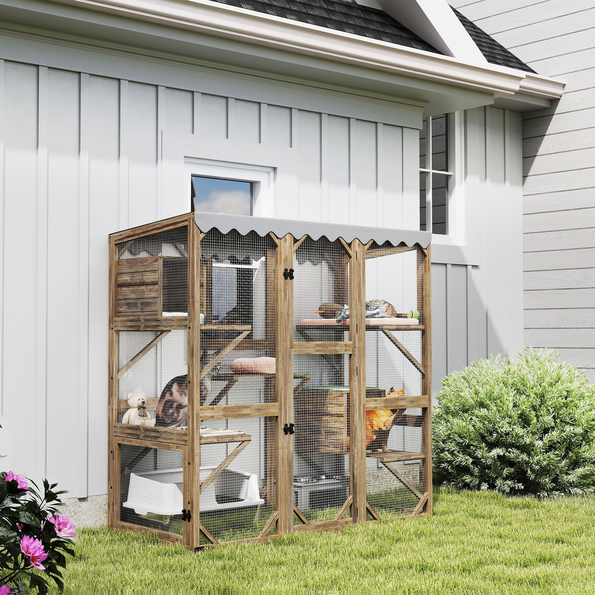 Wooden Outdoor Catio - 59" Cat Enclosure Brown-DECOROLALA
