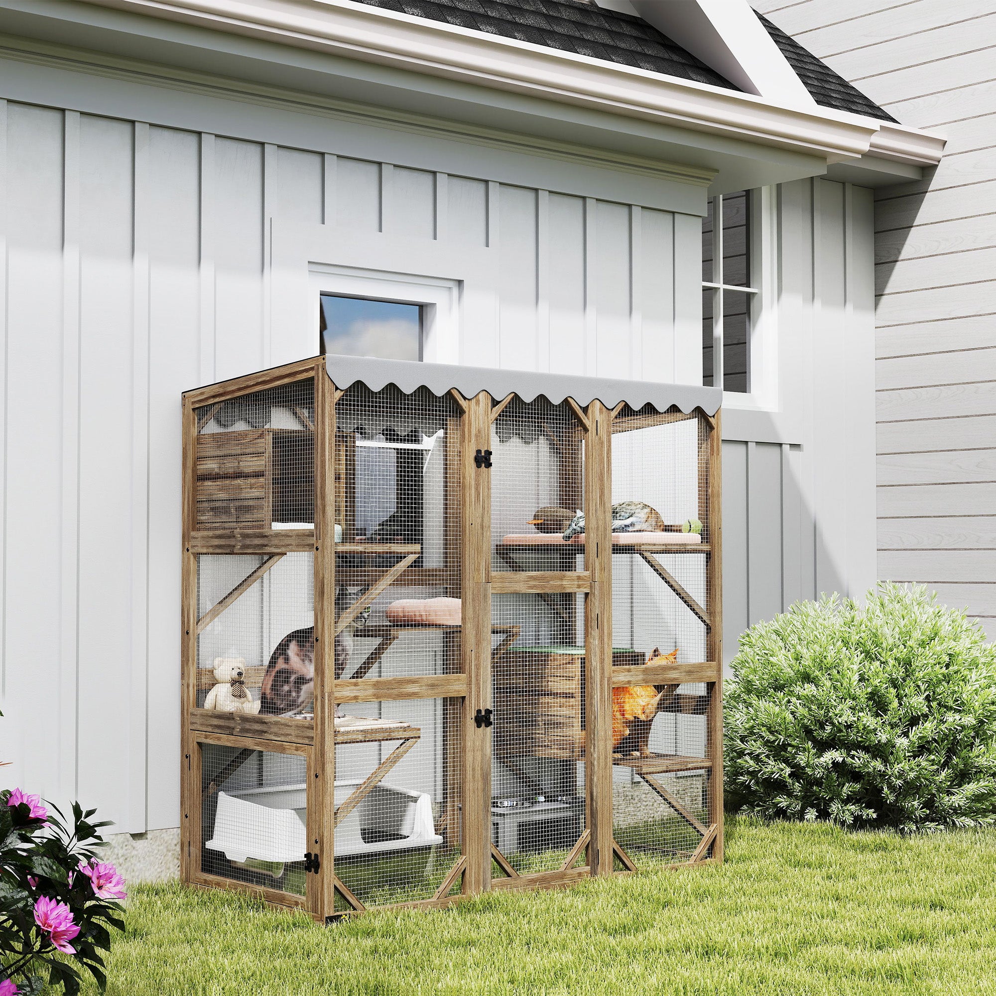 Wooden Outdoor Catio - 59" Cat Enclosure Brown-DECOROLALA