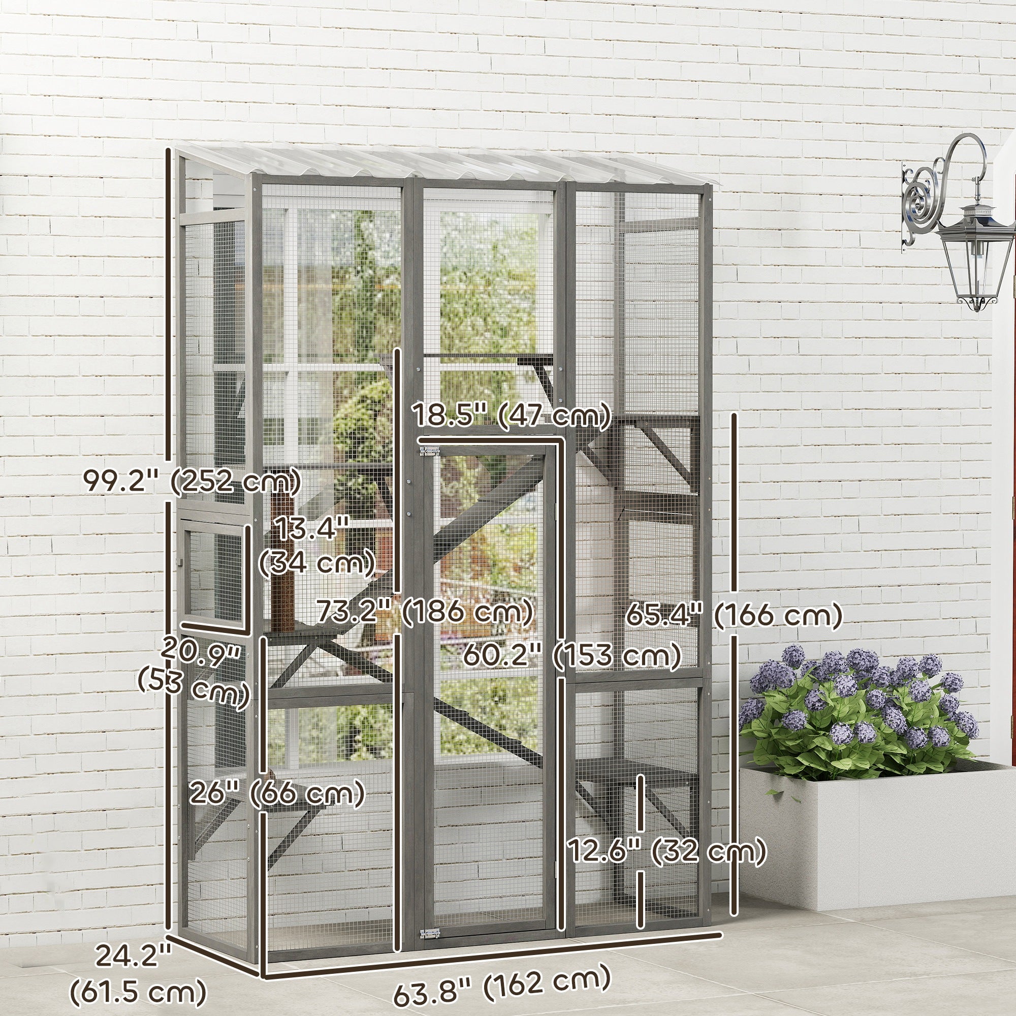 Wooden Outdoor Catio - Wall-Mounted Cat Enclosure, Grey-DECOROLALA