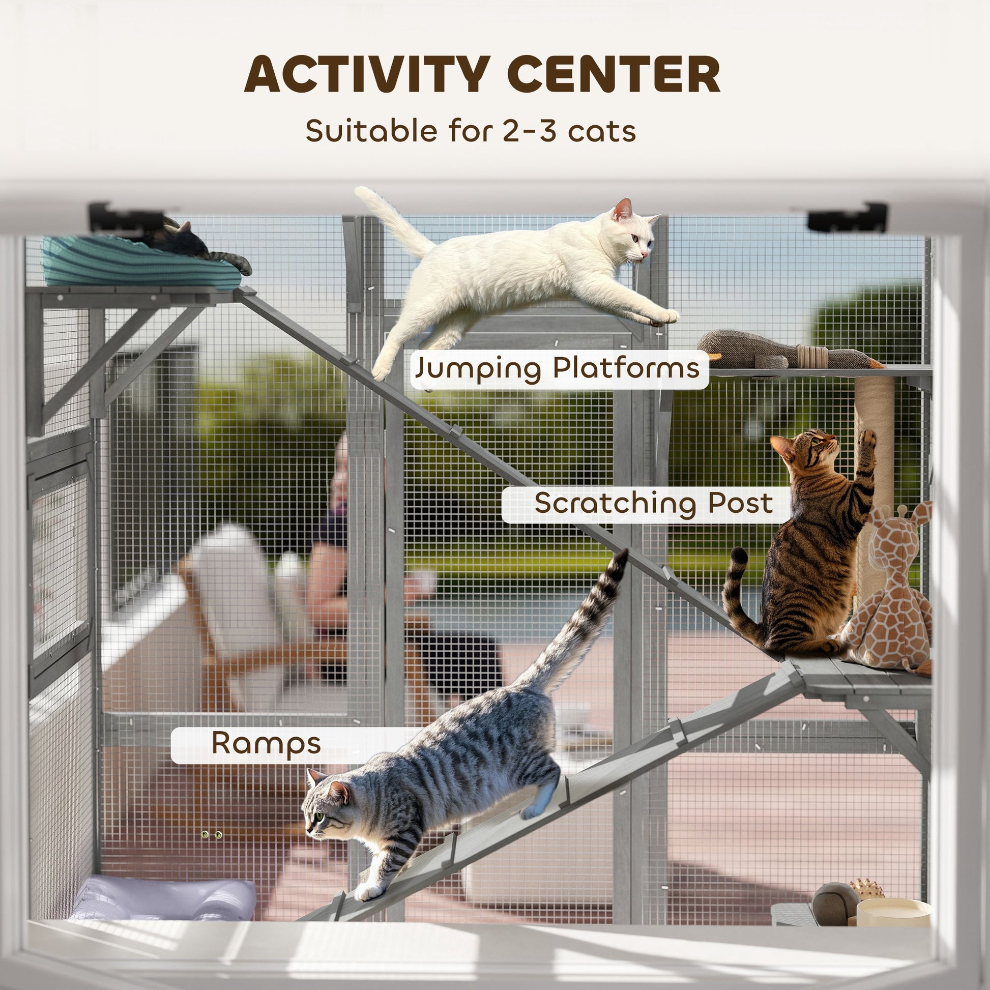Wooden Outdoor Catio - Wall-Mounted Cat Enclosure, Grey-DECOROLALA