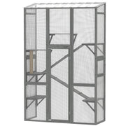Wooden Outdoor Catio - Wall-Mounted Cat Enclosure, Grey-DECOROLALA