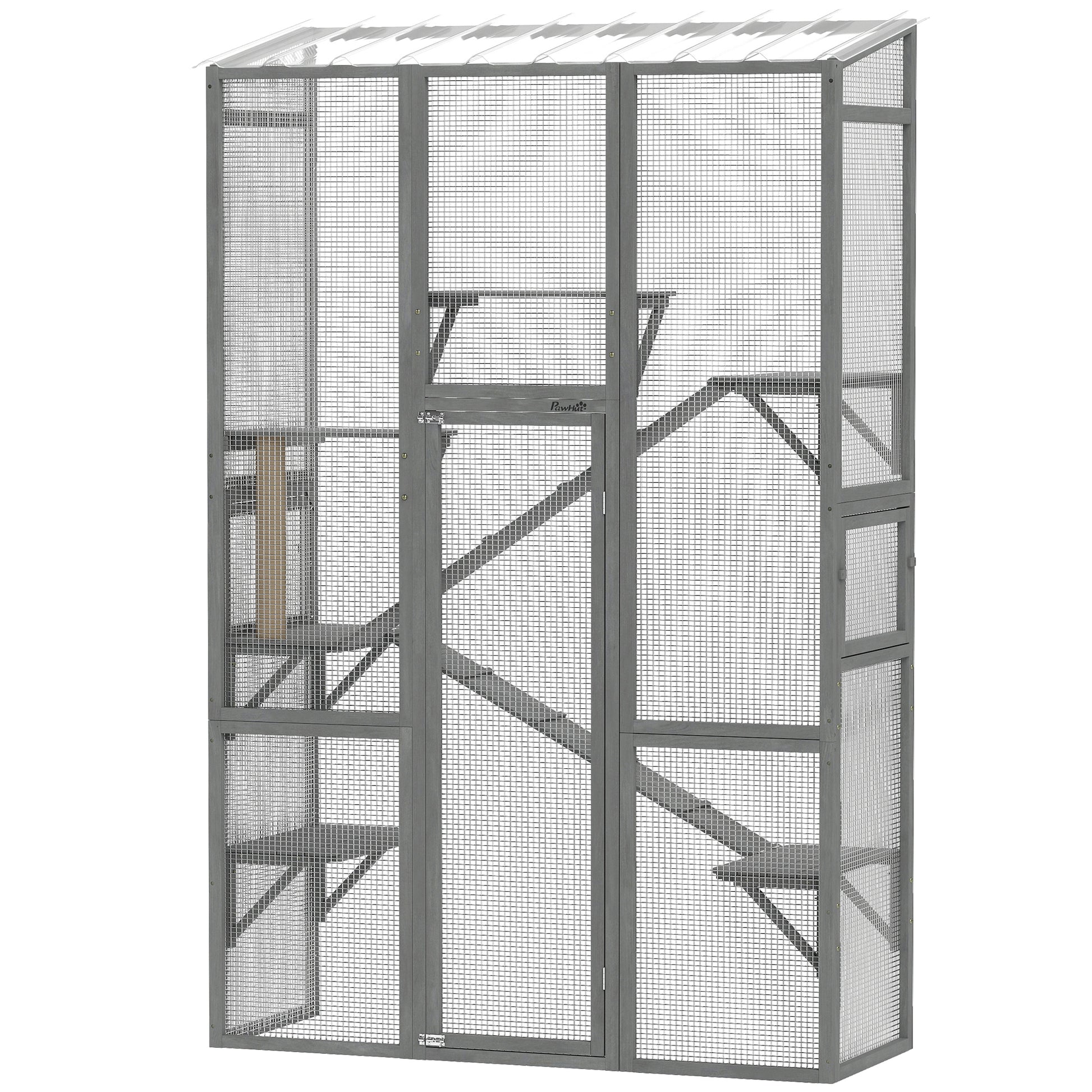 Wooden Outdoor Catio - Wall-Mounted Cat Enclosure, Grey-DECOROLALA