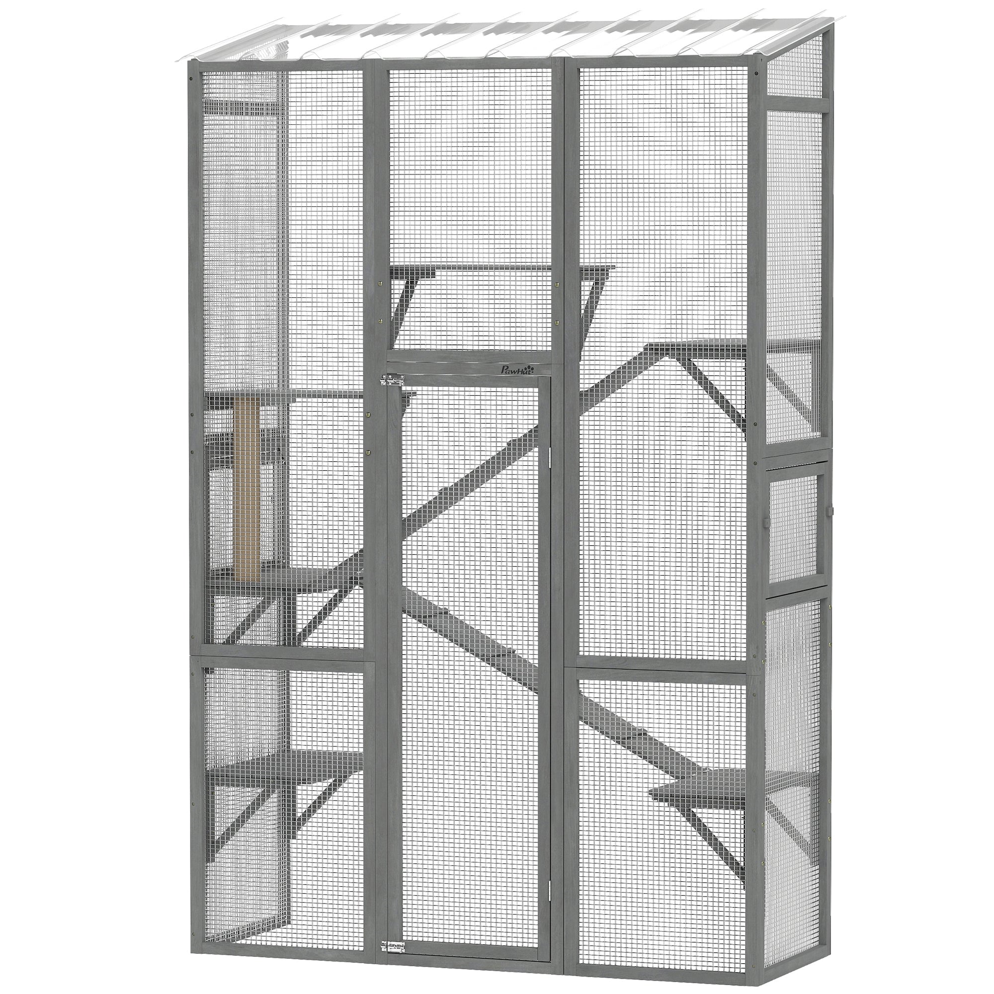 Wooden Outdoor Catio - Wall-Mounted Cat Enclosure, Grey-DECOROLALA