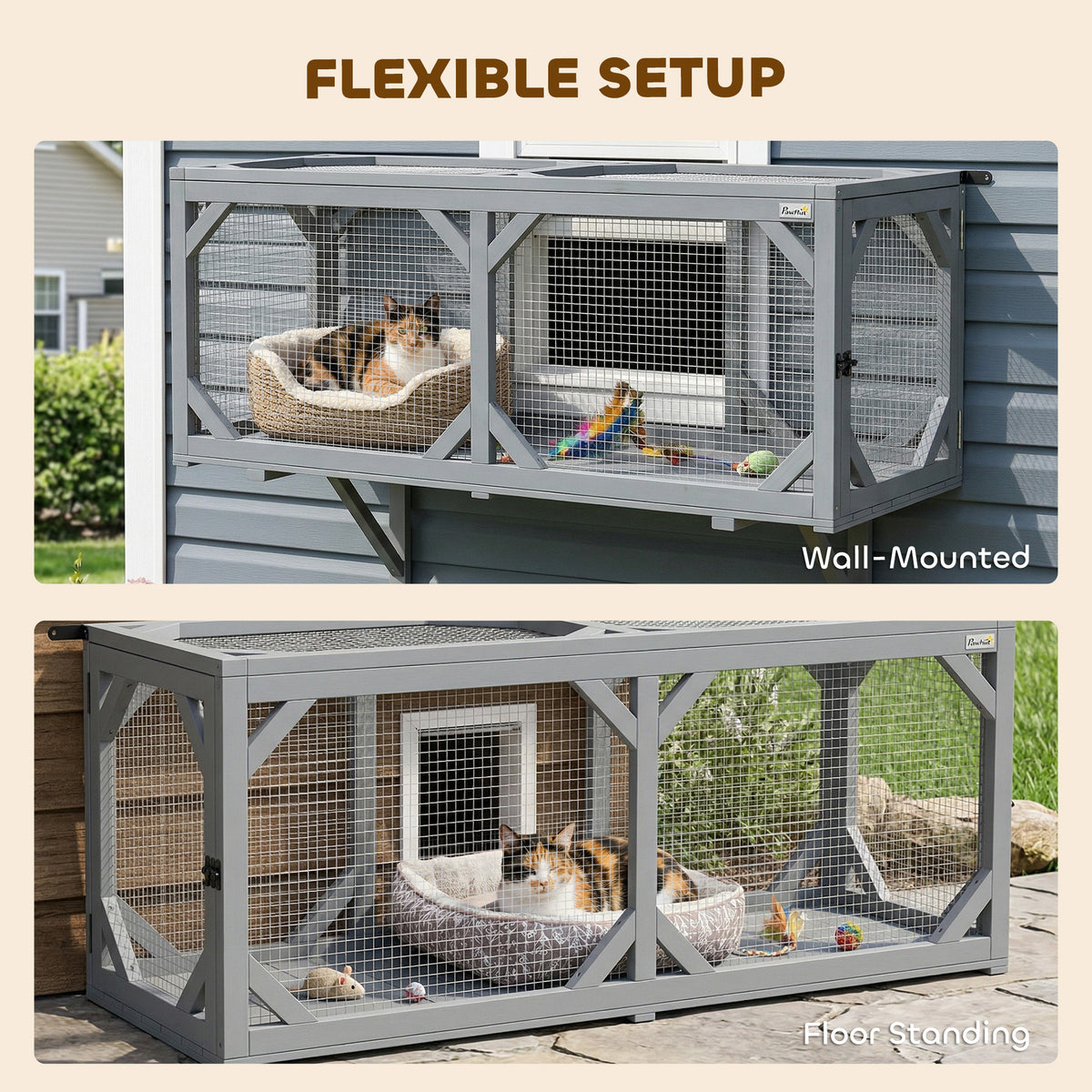 Wooden Outdoor Catio Wall-Mounted Cat Tunnel - Grey Fir Wood-Cats-DECOROLALA