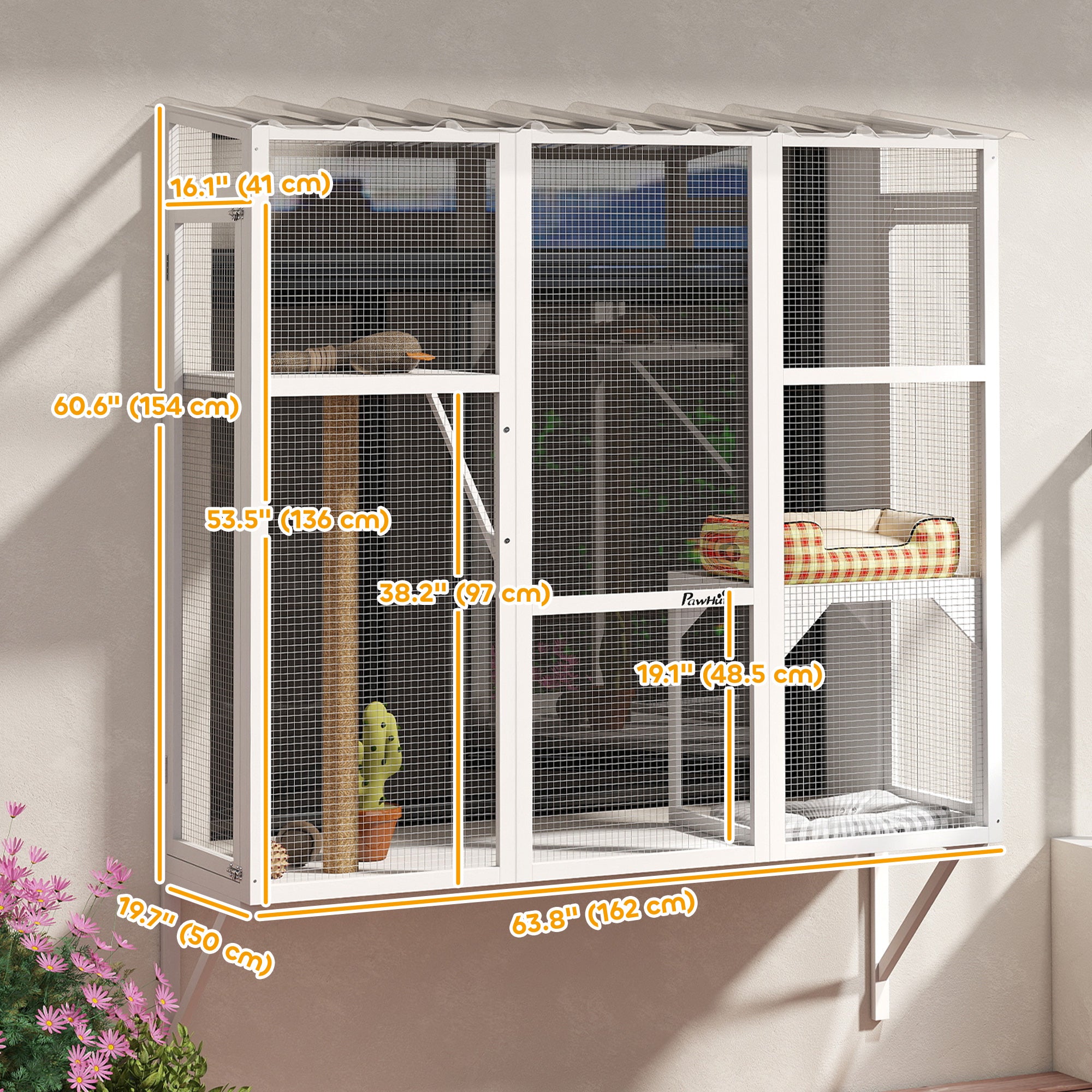 Wooden Outdoor Catio - White Window Box Enclosure-DECOROLALA