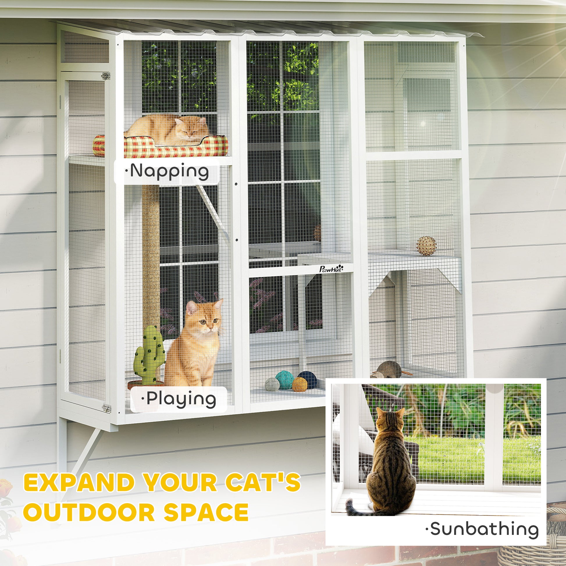 Wooden Outdoor Catio - White Window Box Enclosure-DECOROLALA