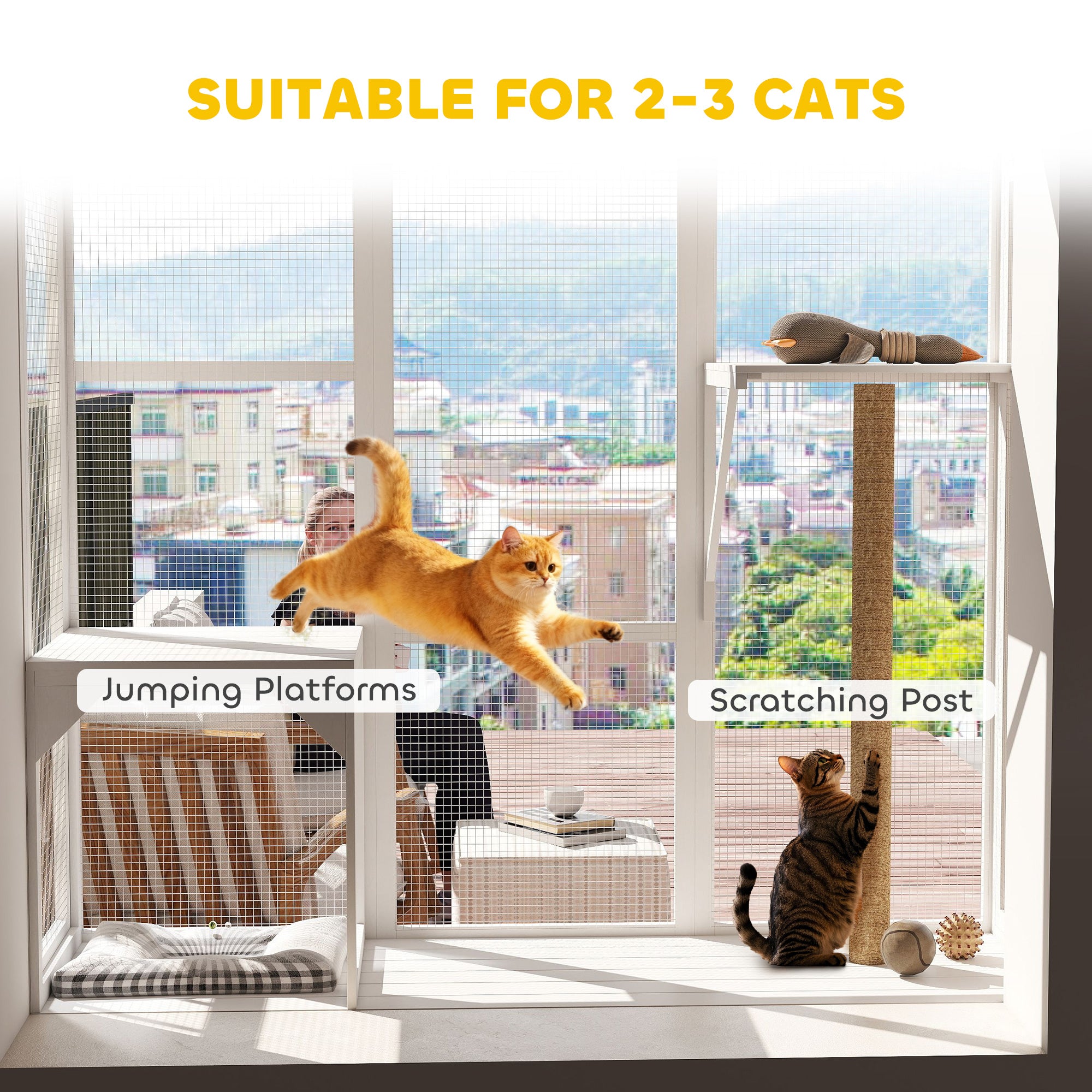 Wooden Outdoor Catio - White Window Box Enclosure-DECOROLALA