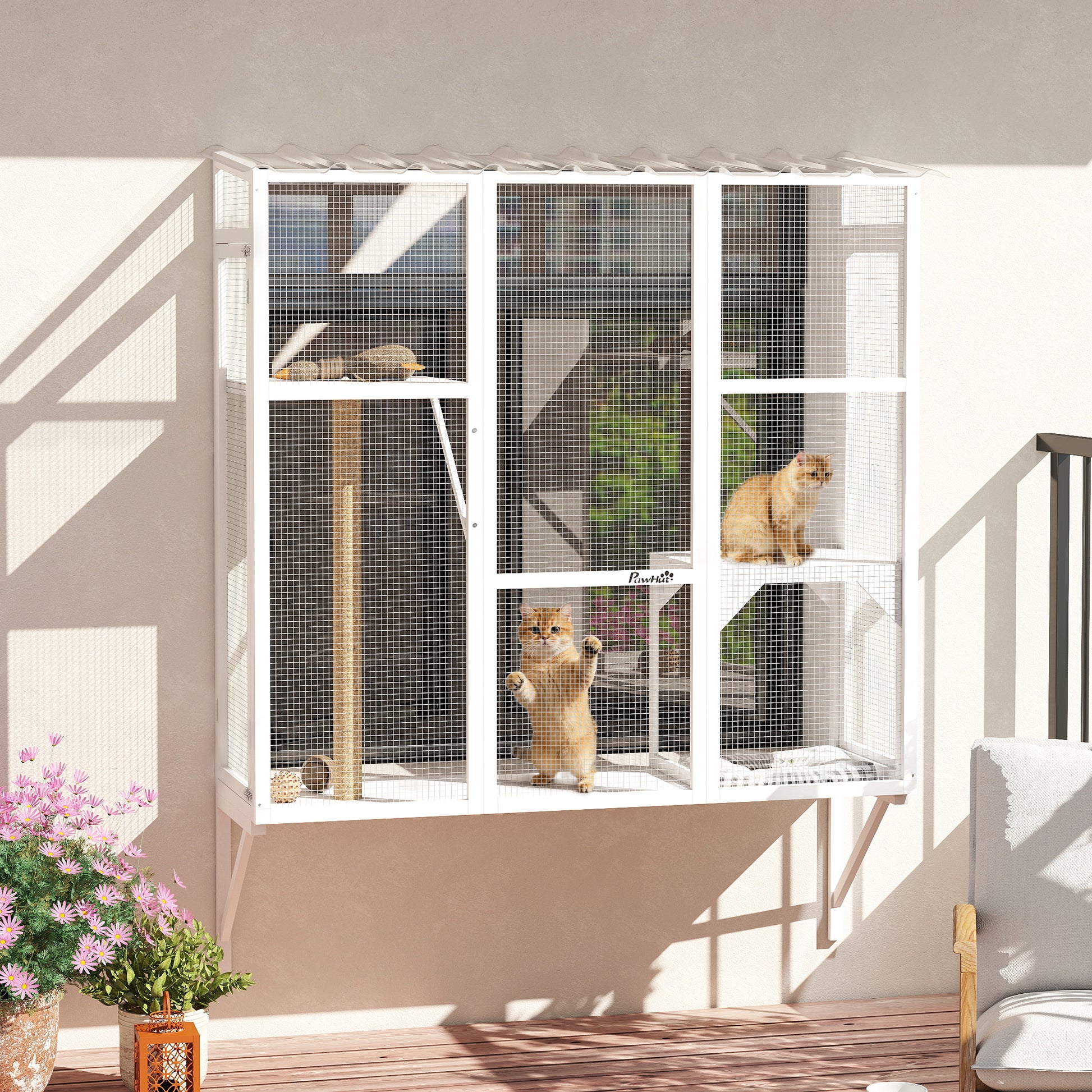 Wooden Outdoor Catio - White Window Box Enclosure-DECOROLALA