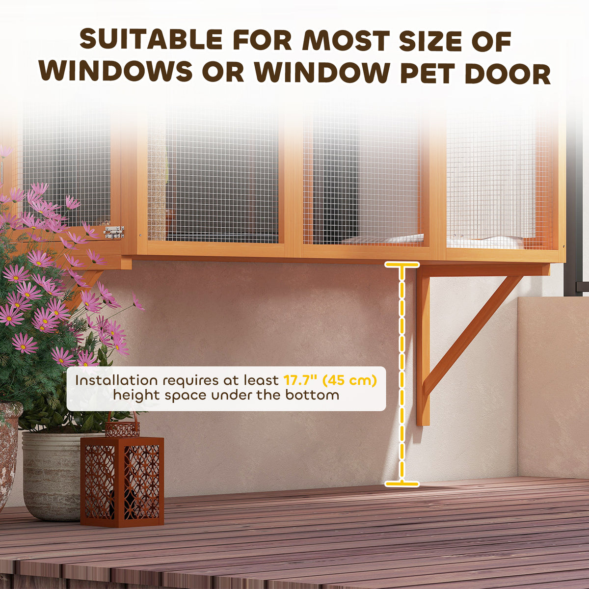 Wooden Outdoor Catio Window Box Enclosure - Orange Fir Wood-Cats-DECOROLALA