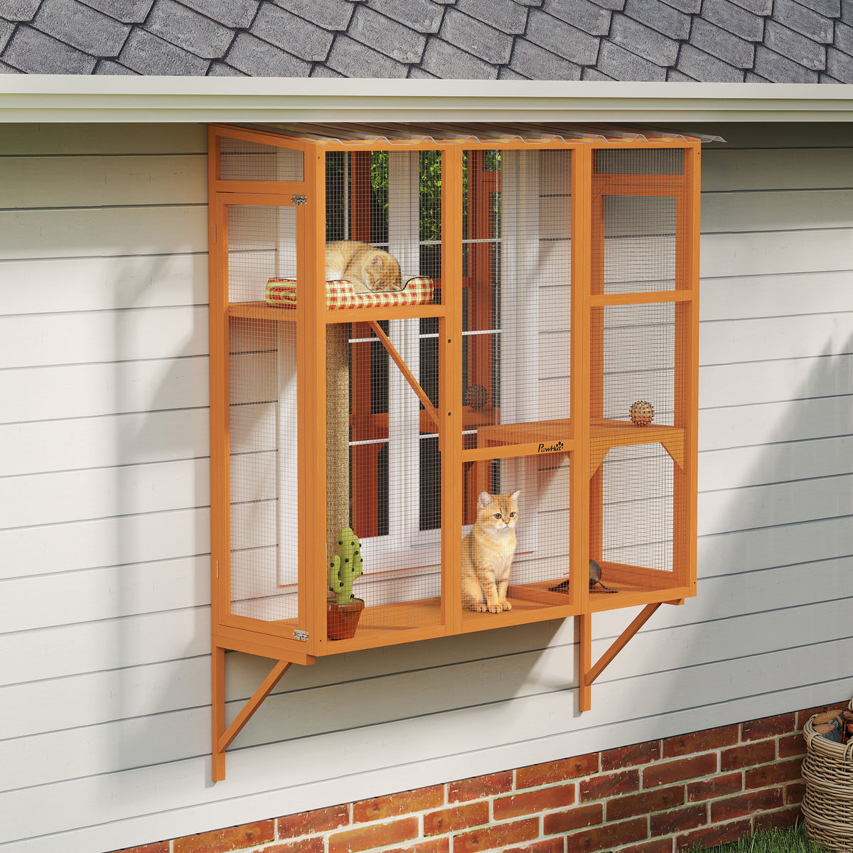 Wooden Outdoor Catio Window Box Enclosure - Orange Fir Wood-Cats-DECOROLALA