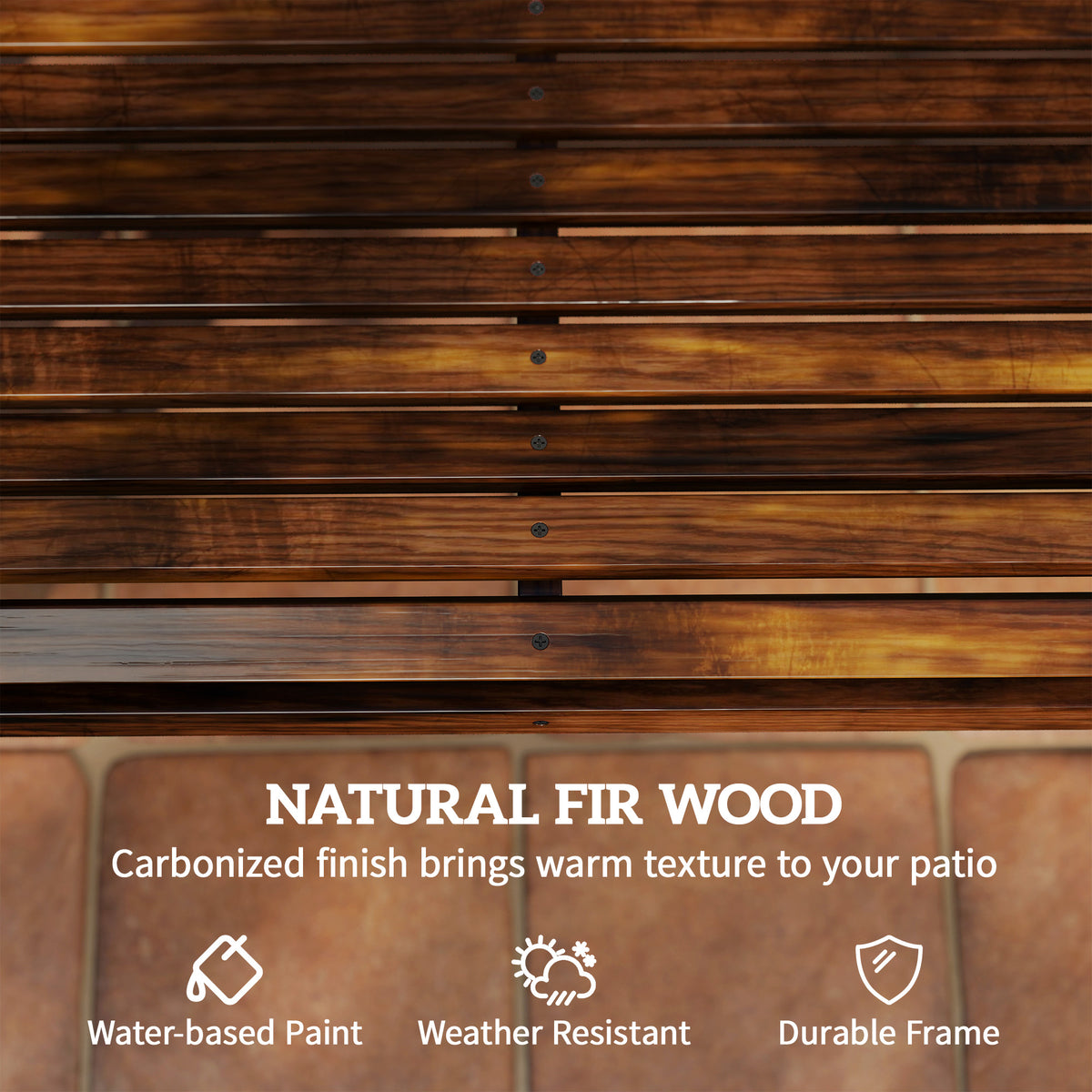 Wooden Outdoor Glider Bench with 2 Cupholders - Carbonized-Outdoor Benches-DECOROLALA