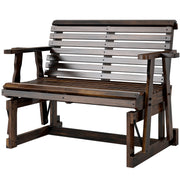 Wooden Outdoor Glider Bench with 2 Cupholders - Carbonized-Outdoor Benches-DECOROLALA