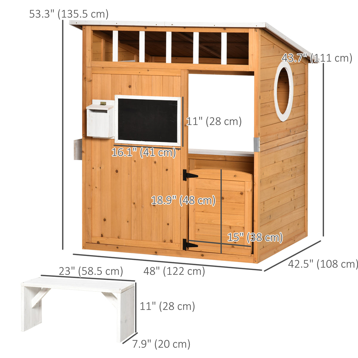 Wooden Outdoor Playhouse for Kids with Working Door, Windows, Mailbox, Bench, Flowers Box and Blackboard, Yellow-Toys & Games > Baby & Toddler Toys > Toy Playsets > Play Houses-DECOROLALA