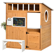 Wooden Outdoor Playhouse for Kids with Working Door, Windows, Mailbox, Bench, Flowers Box and Blackboard, Yellow-Toys & Games > Baby & Toddler Toys > Toy Playsets > Play Houses-DECOROLALA