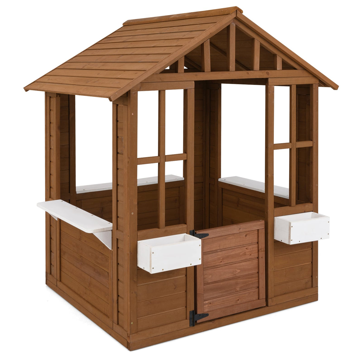 Wooden Outdoor Playhouse with Serving Stations - Natural/White-Playhouses & Play Tents-DECOROLALA