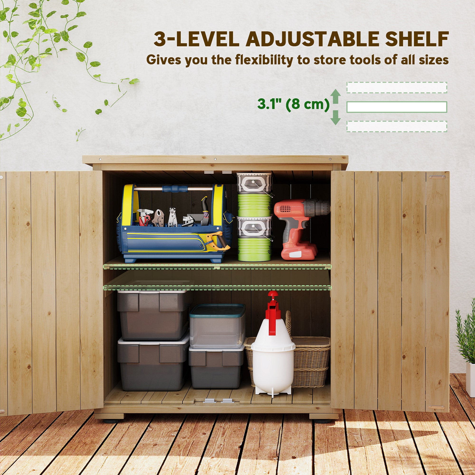 Wooden Outdoor Storage Cabinet - Natural Fir Wood Shed-Patio & Garden > Lawn & Garden > Sheds-DECOROLALA