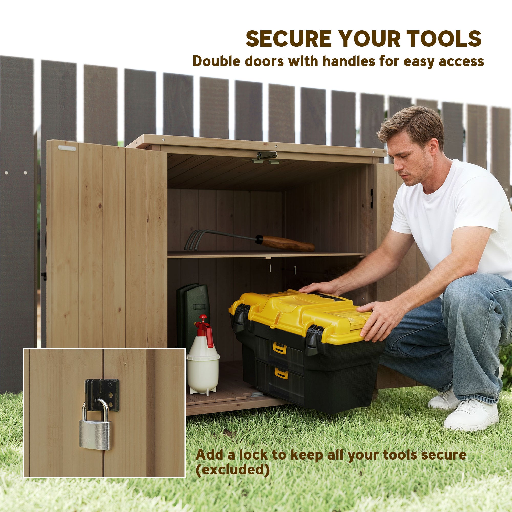 Wooden Outdoor Storage Cabinet - Natural Fir Wood Shed-Patio & Garden > Lawn & Garden > Sheds-DECOROLALA