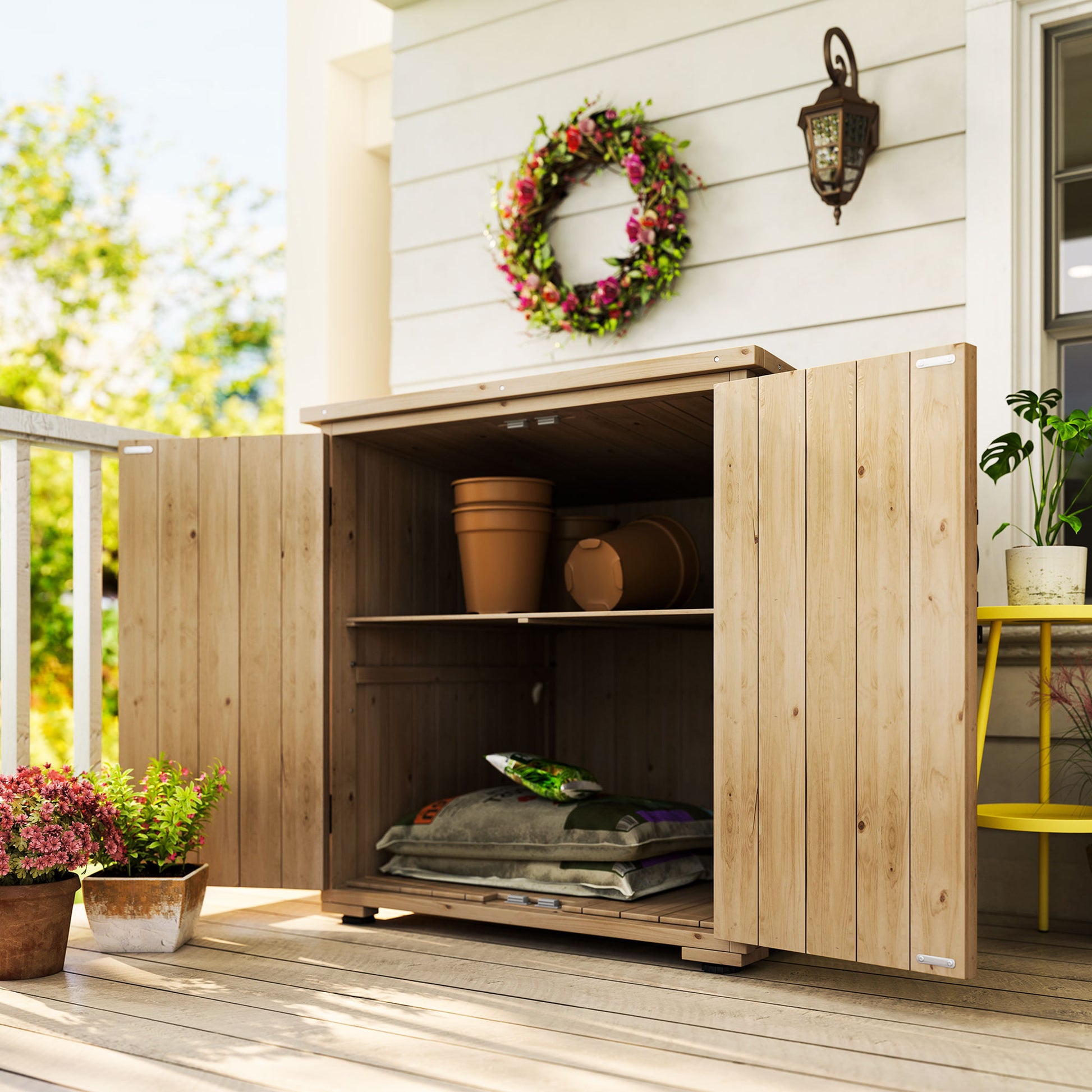 Wooden Outdoor Storage Cabinet - Natural Fir Wood Shed-Patio & Garden > Lawn & Garden > Sheds-DECOROLALA