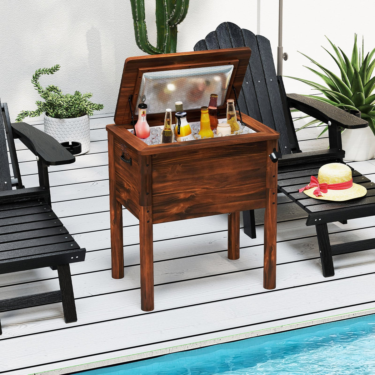 Wooden Patio Cooler with 3 Handles and Bottle Opener-Brown-Coolers-DECOROLALA