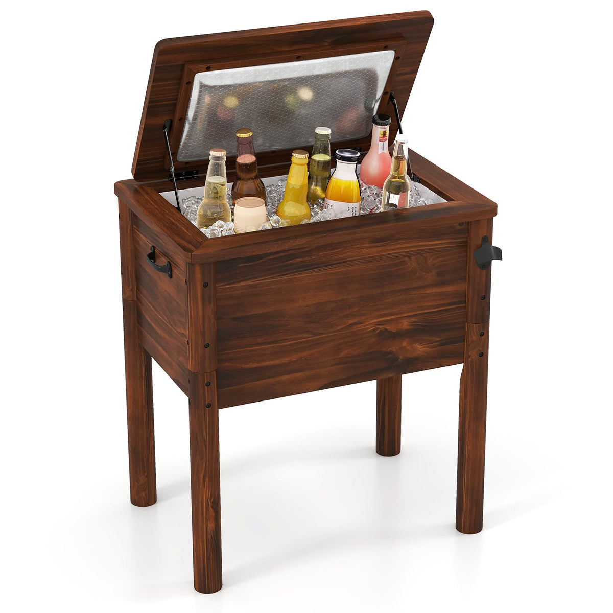 Wooden Patio Cooler with 3 Handles and Bottle Opener-Brown-Coolers-DECOROLALA