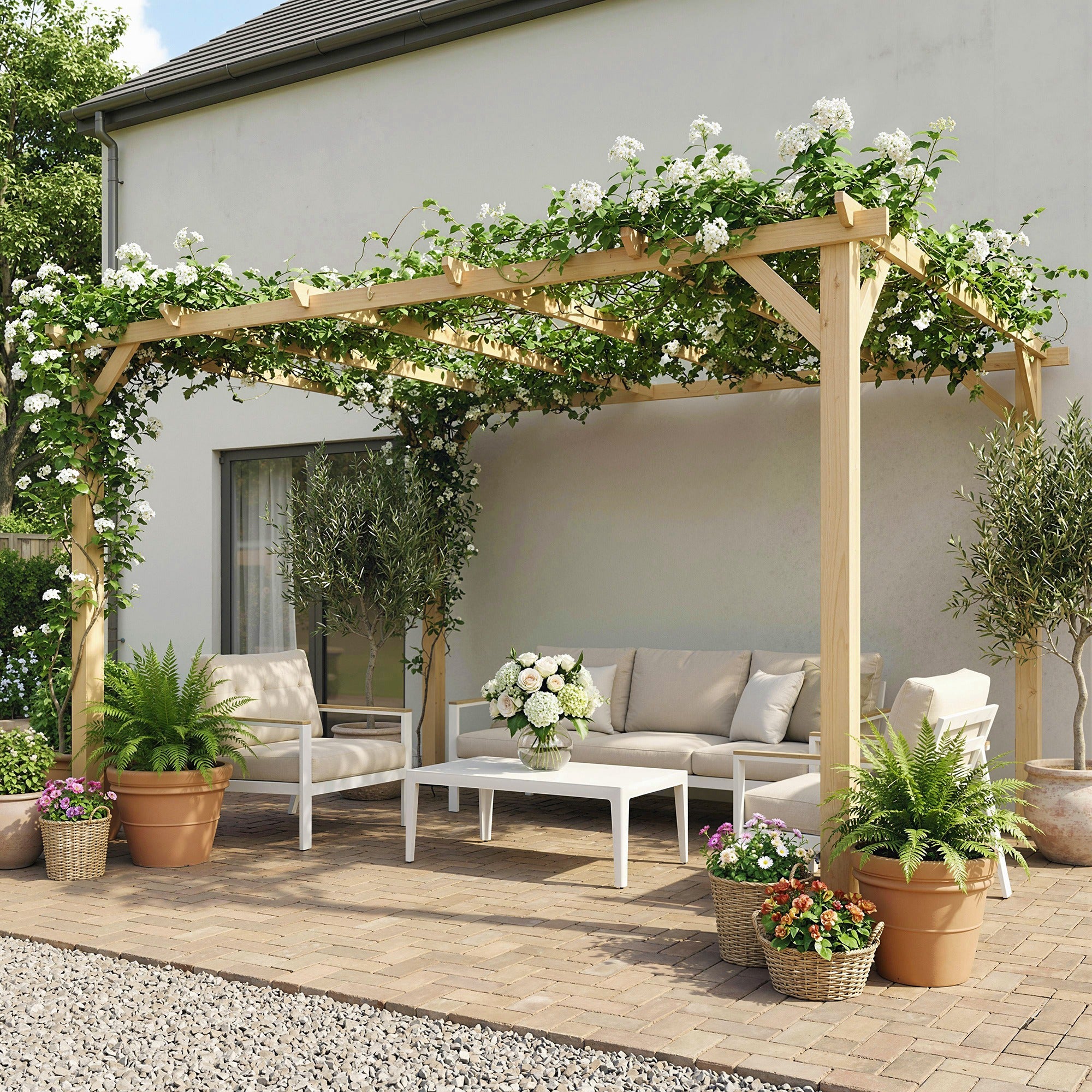 Wooden Pergola 10x13 ft - Natural Wood Gazebo-DECOROLALA