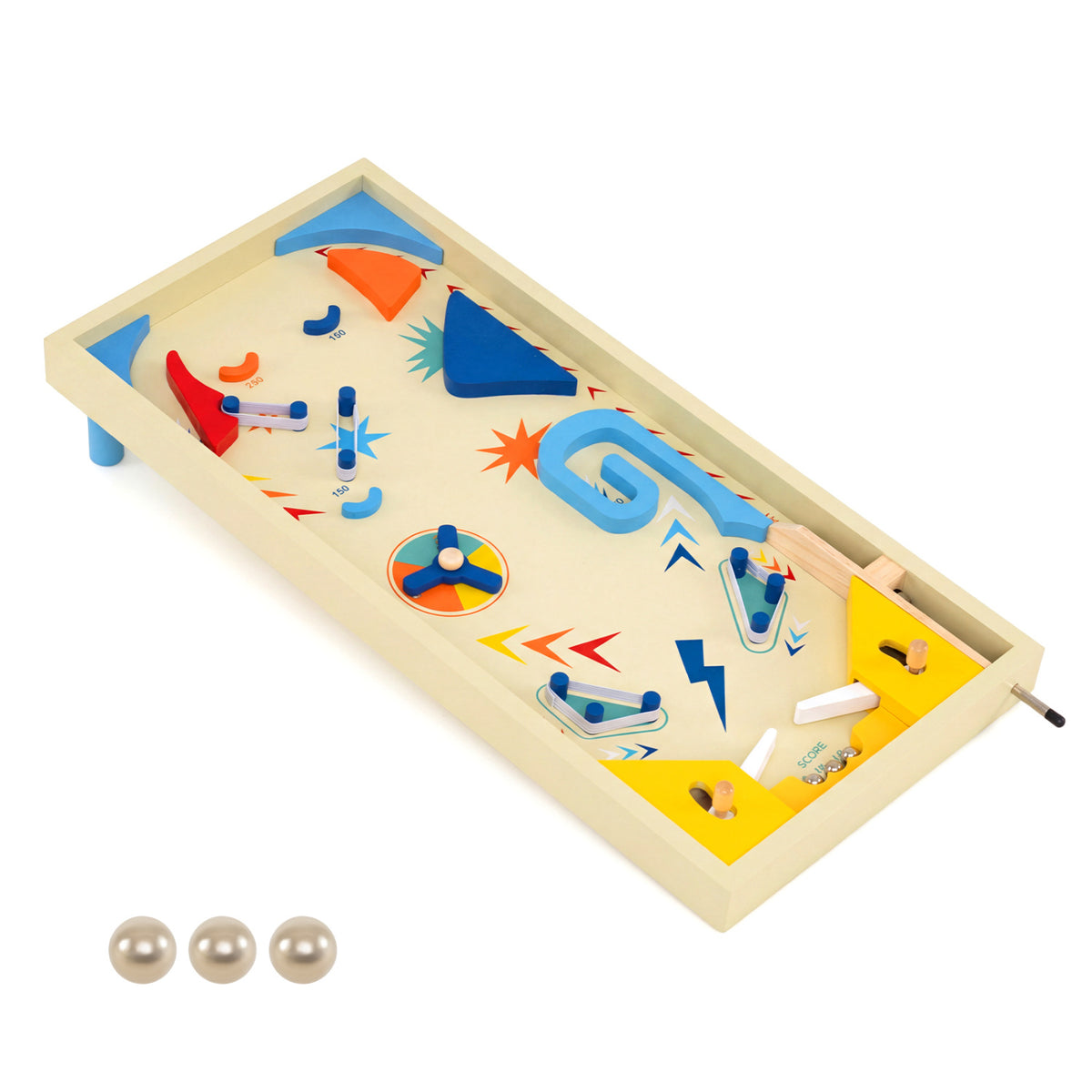 Wooden Pinball Machine - MDF Tabletop Game with 3 Balls, 22"-Educational Toys-DECOROLALA