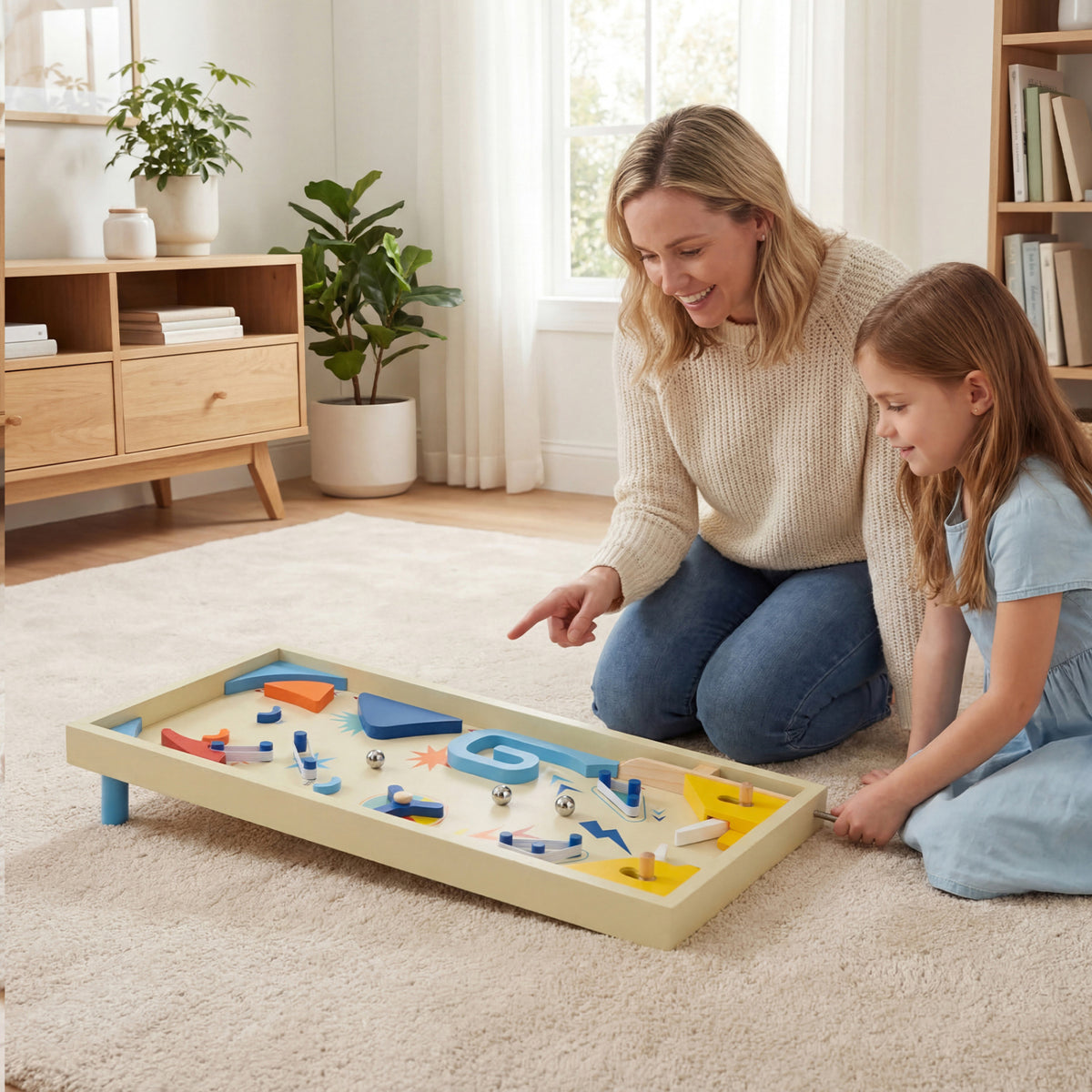 Wooden Pinball Machine - MDF Tabletop Game with 3 Balls, 22"-Educational Toys-DECOROLALA